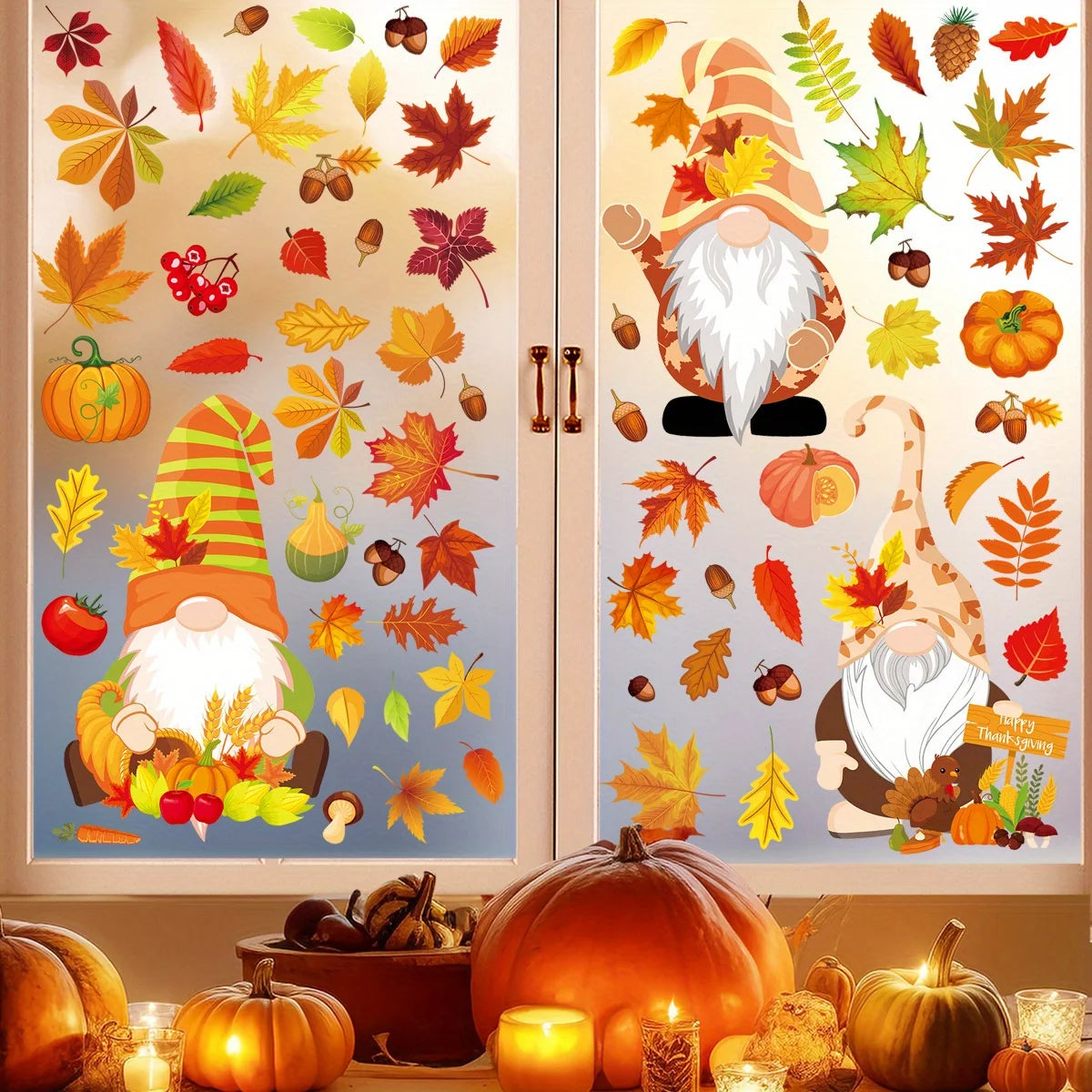 Thanksgiving Autumn Window Stickers – Leaves & Gnome Decals Window Decal Sticker Richie's