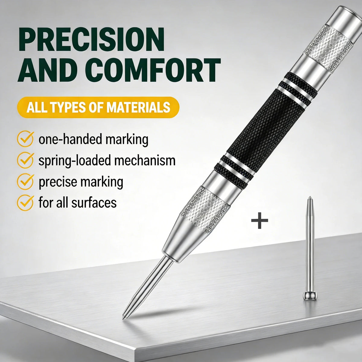 Automatic Spring-Loaded Center Punch – 5" Chrome Vanadium Steel Center Punch Tool Richie's