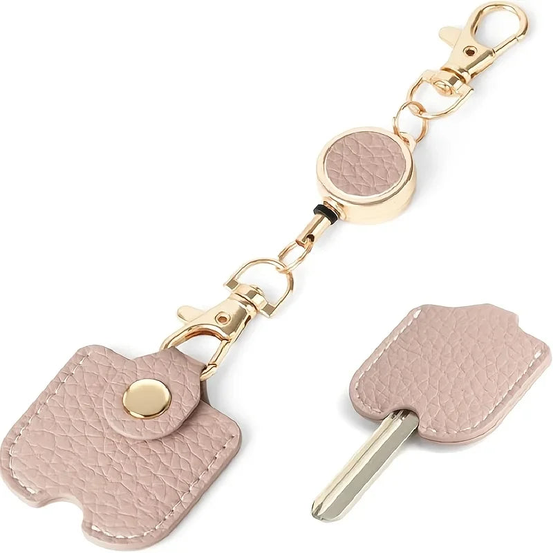 Retractable Faux Leather Keychain for Women | Gold Clasp Retractable Keychain Richie's