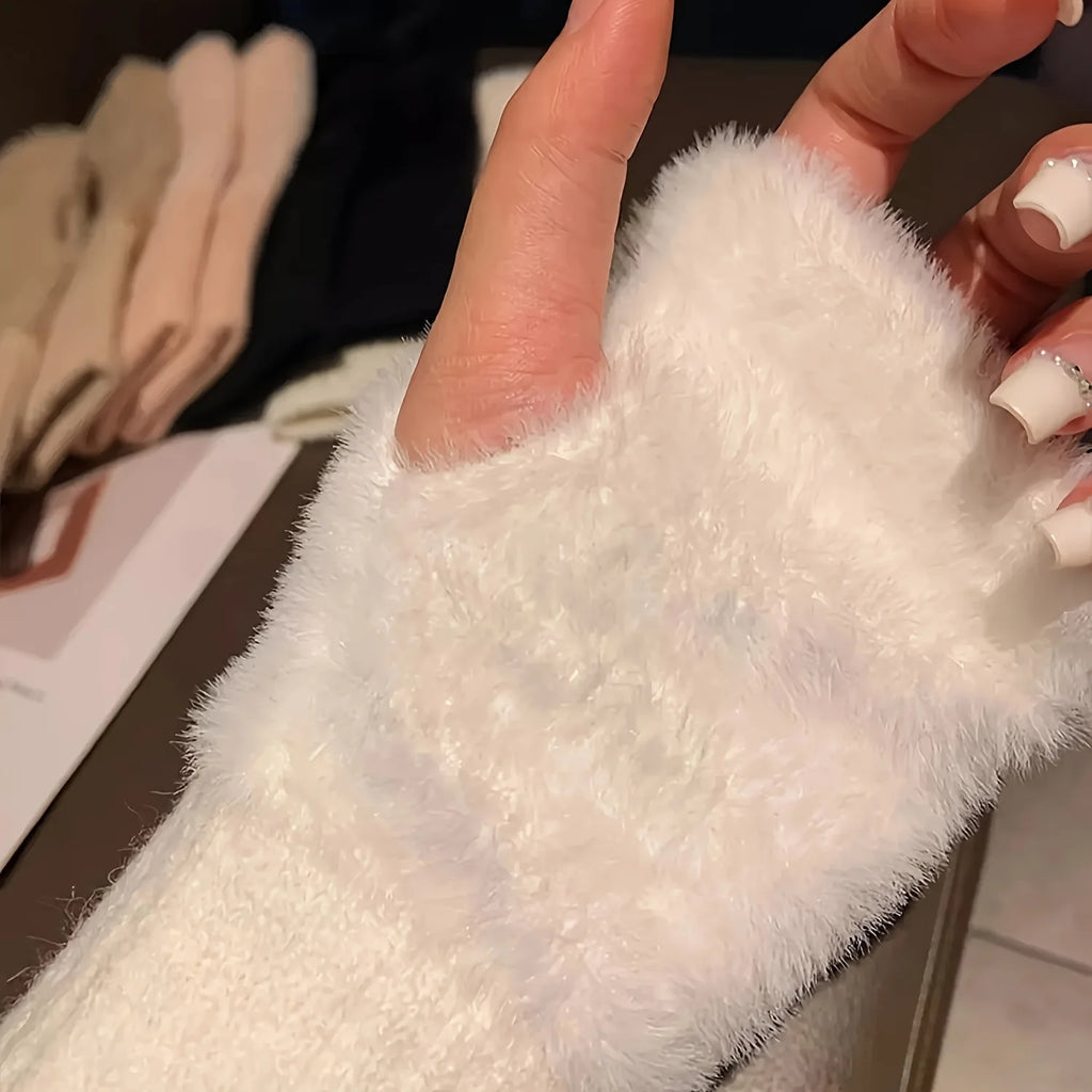 Women's Soft Warm Fingerless Winter Gloves – Elastic Fit, White Fingerless Winter Gloves Richie's