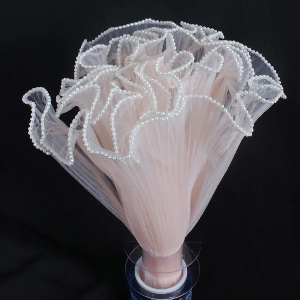 Pearl Wave Lace Mesh Flower Bouquet Wrapping 28cm x 4 Yards Florist Wrapping Mesh Richie's Champagne one size