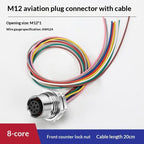 M12 IP67 Waterproof Connector 4/5/8 Pin Panel Socket 22AWG Wire Industrial Connector Richie's Front 8P F 20cm