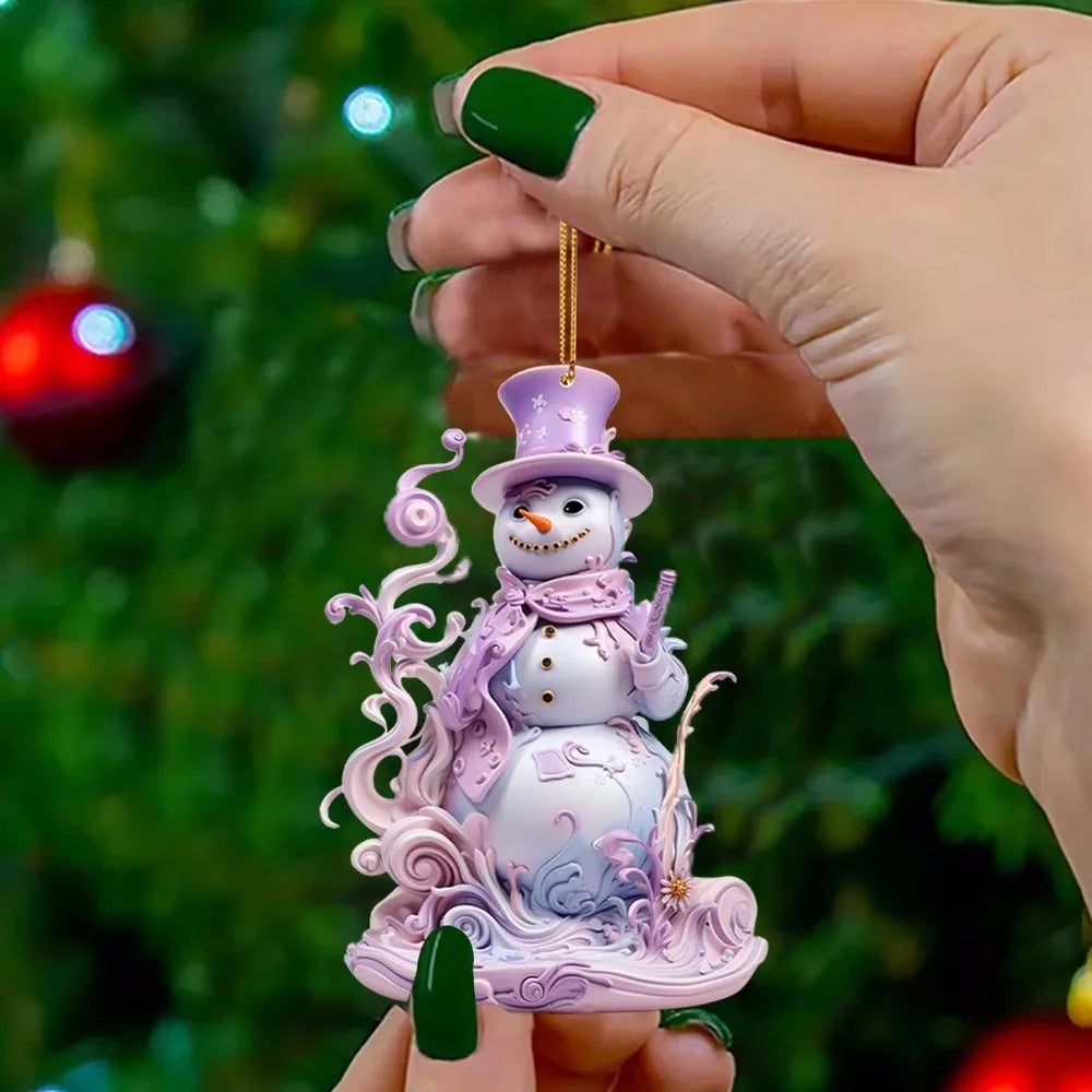 Pink Snowman 2D Acrylic Christmas Hanging Ornament Pendant Christmas Ornament Richie's Style 8
