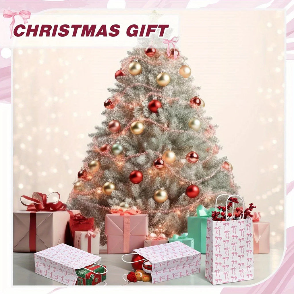 Pink Bow Paper Gift Bags with Handles | Party Favor Bags 6/10pk Paper Gift Bags Richie's
