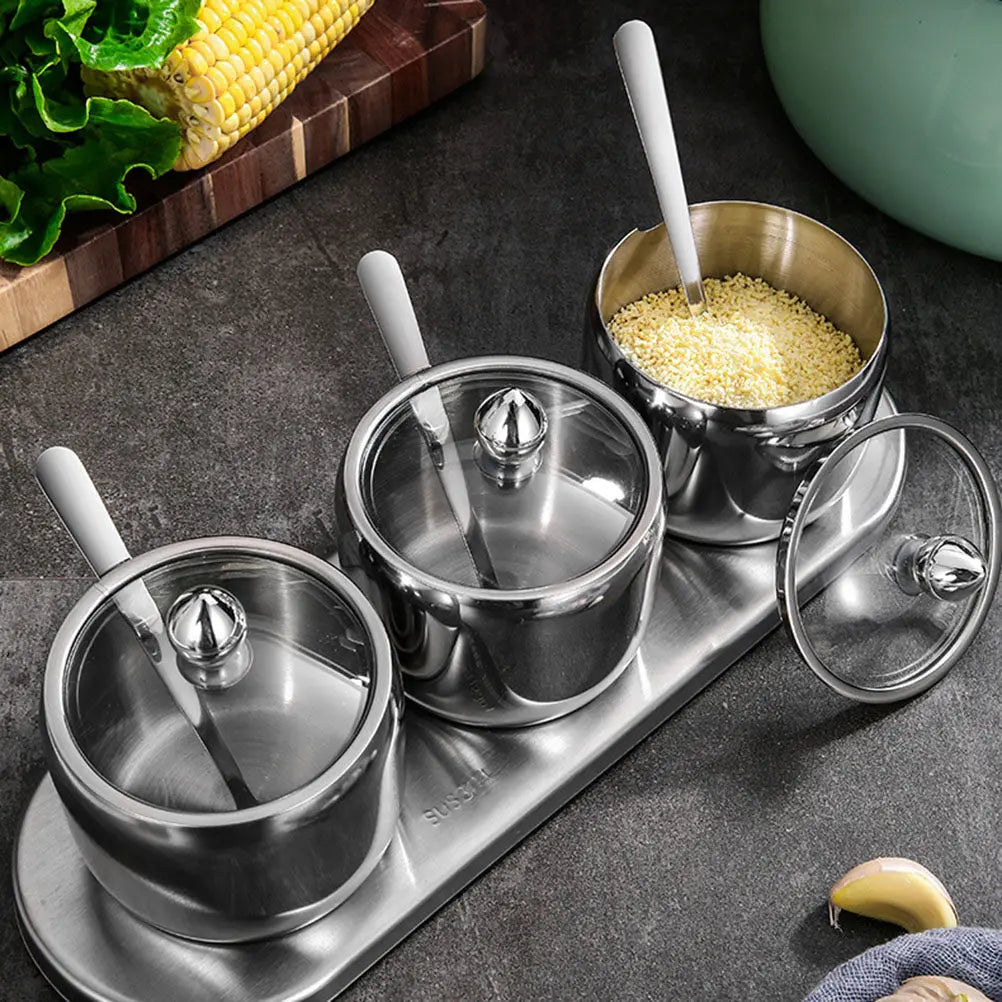 Stainless Steel Spice Jar Set – 3 Canisters with Tray Base Spice Canister Set Richie's other