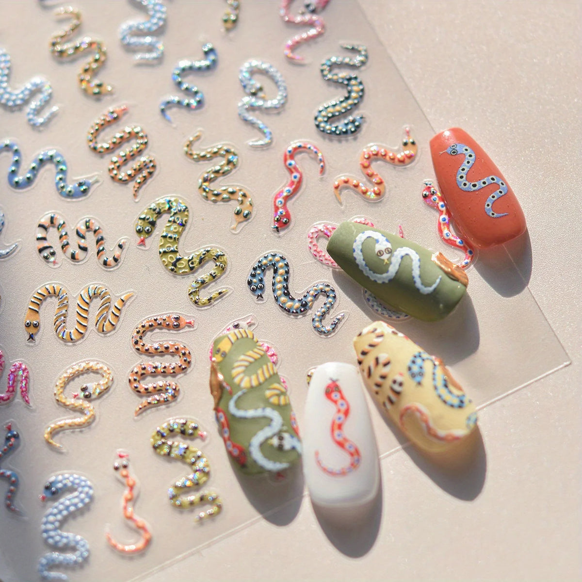 Cartoon Snake & Flower Nail Art Stickers – Self-Adhesive DIY Nail Art Stickers Richie's