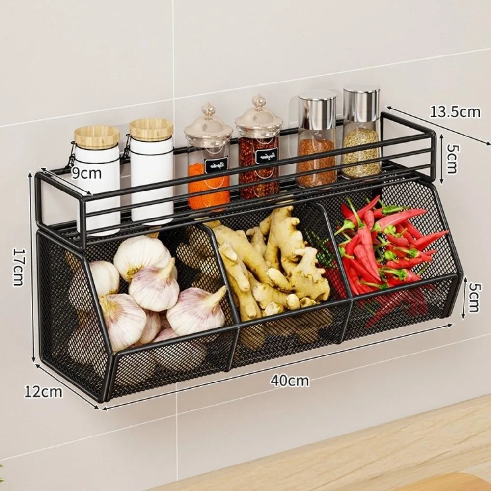 Wall Mounted Kitchen Storage Rack – Carbon Steel Grid Shelf Kitchen Storage Rack Richie's Black