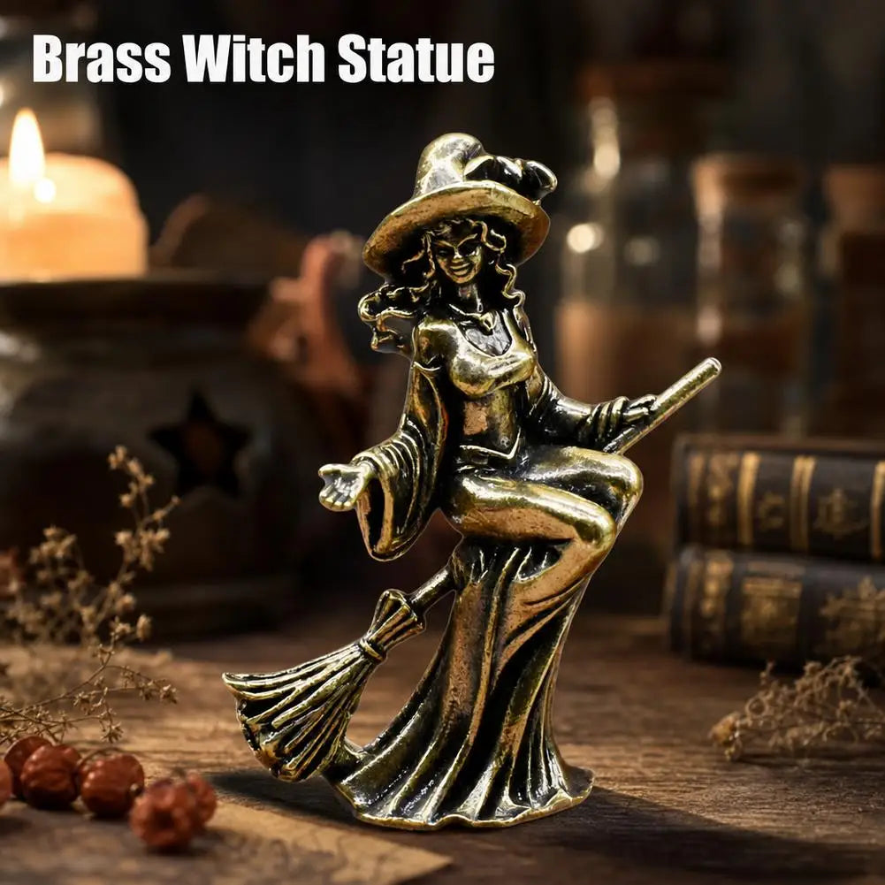 Brass Flying Witch Figurine | Gothic Vintage Desk Ornament Decorative Figurine Richie's