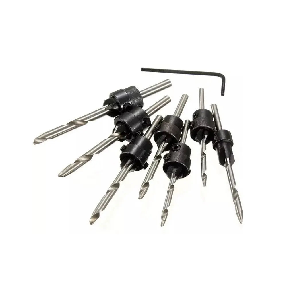 7-Pc Tapered Countersink Drill Bit Set with Stop Collars | HSS Countersink Drill Set Richie's Without Box