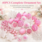 40-Pack Pink White Shatterproof Christmas Baubles & Snowflake Christmas Ornaments Richie's