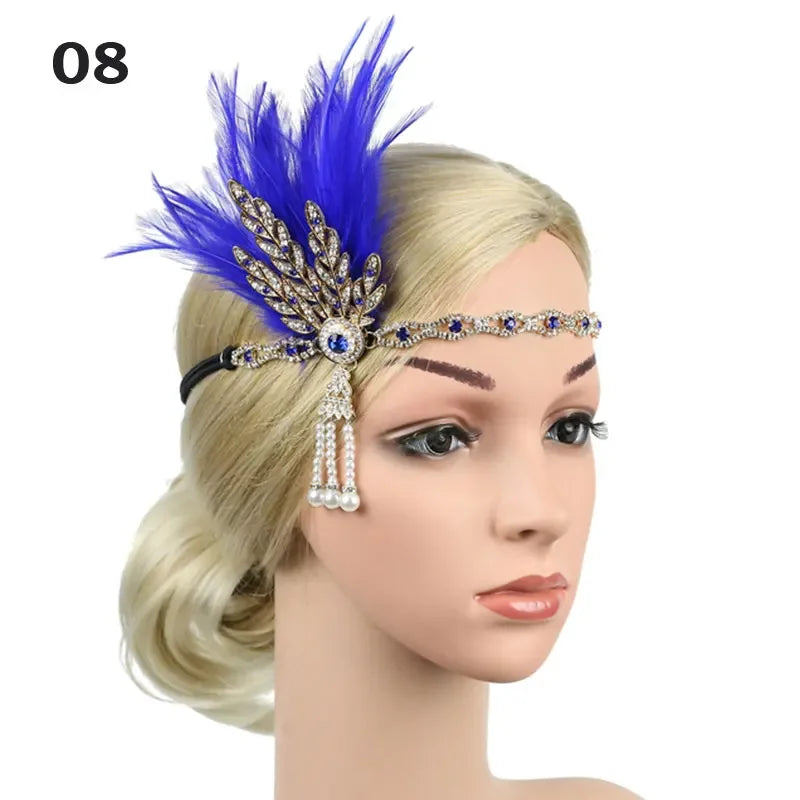 Women's Feather Flapper Headband – 1920s Vintage Rhinestone Feather Flapper Headband Richie's 08