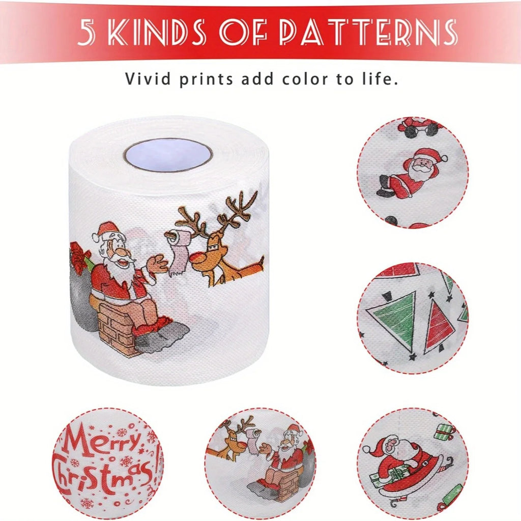 5 Rolls Christmas Toilet Paper – Santa Holiday Design Napkins Novelty Holiday Paper Richie's
