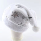 White Plush Santa Hat Gold Silver Sequin Snowflake Christmas Cap Christmas Santa Hat Richie's