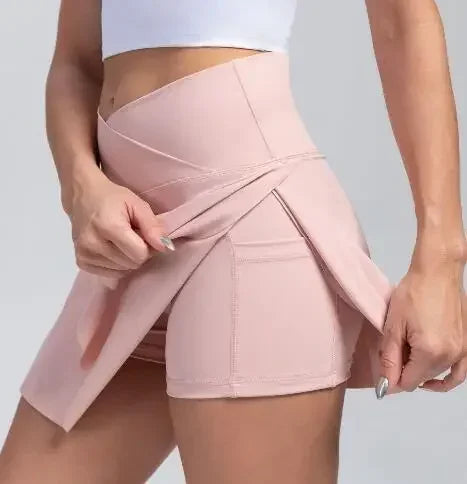 Women's High Waist Tennis Skirt with Pockets & Compression Shorts Tennis Activewear Skirt Richie's light pink XXL