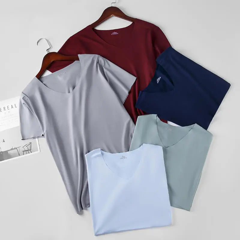 Men's Ice Silk V-Neck Slim Fit Short Sleeve T-Shirt 2025 Men's T-Shirt Richie's