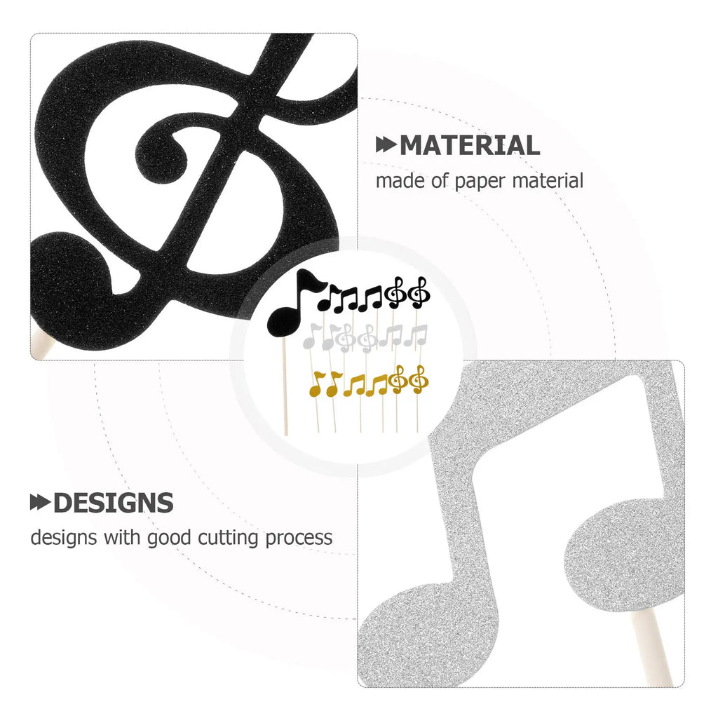 18Pcs Glitter Music Note Cake Toppers – Gold Silver Black Cake Toppers Richie's