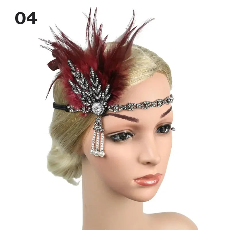 Women's Feather Flapper Headband – 1920s Vintage Rhinestone Feather Flapper Headband Richie's 04