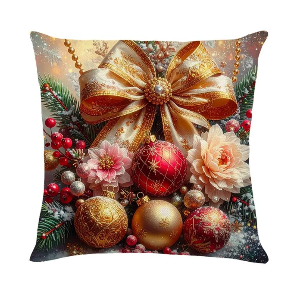 Christmas Cushion Cover – Tree Print Checkered Pillowcase 45×45cm Decorative Pillow Cover Richie's Style 1