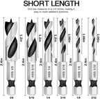6-Pc HSS Brad Point Stubby Drill Bit Set – 1/4" Hex Shank Wood Drill Bit Set Richie's