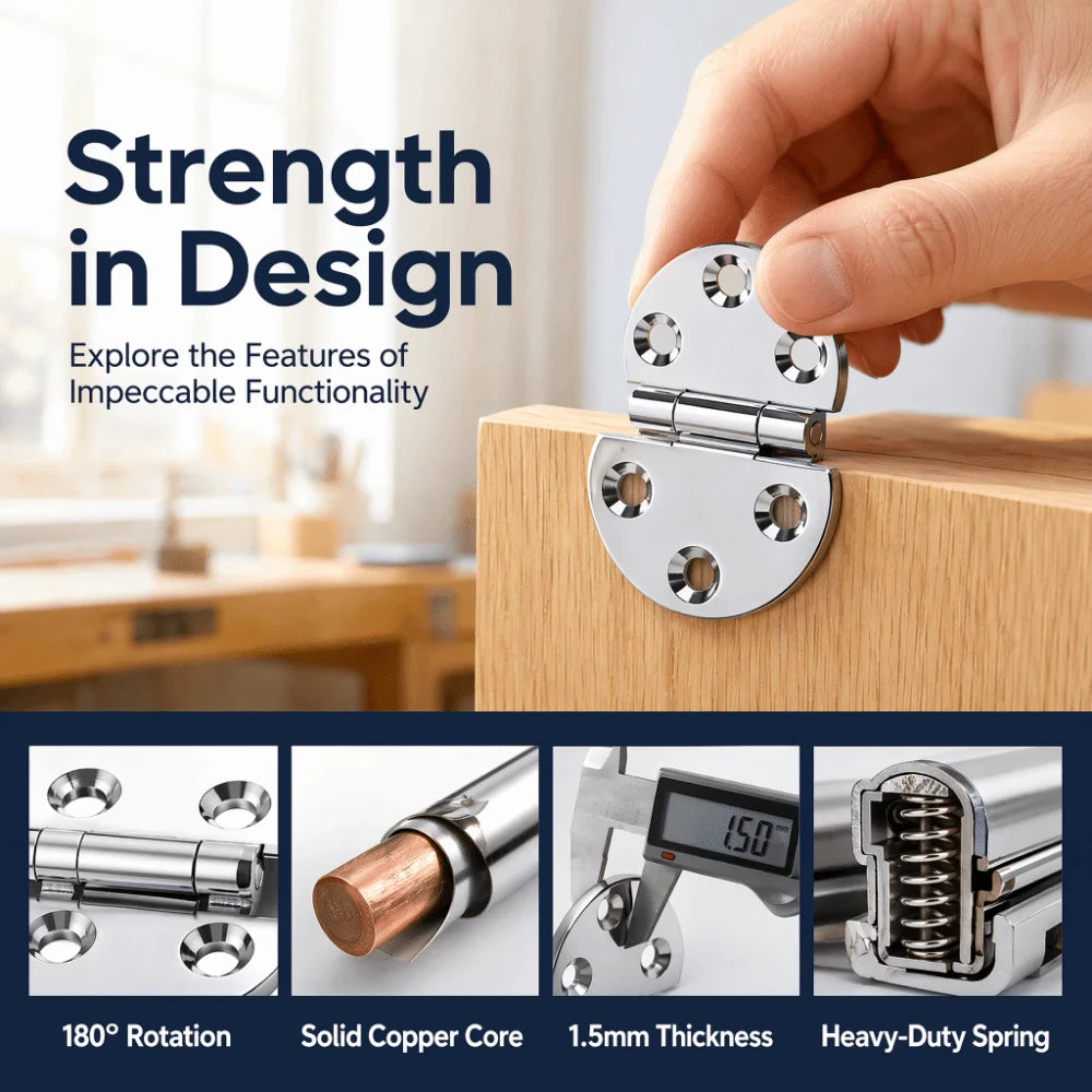 2pcs 180° Round Hatch Hinges Chrome Brass – Marine & Cabinet Round Hatch Hinges Richie's