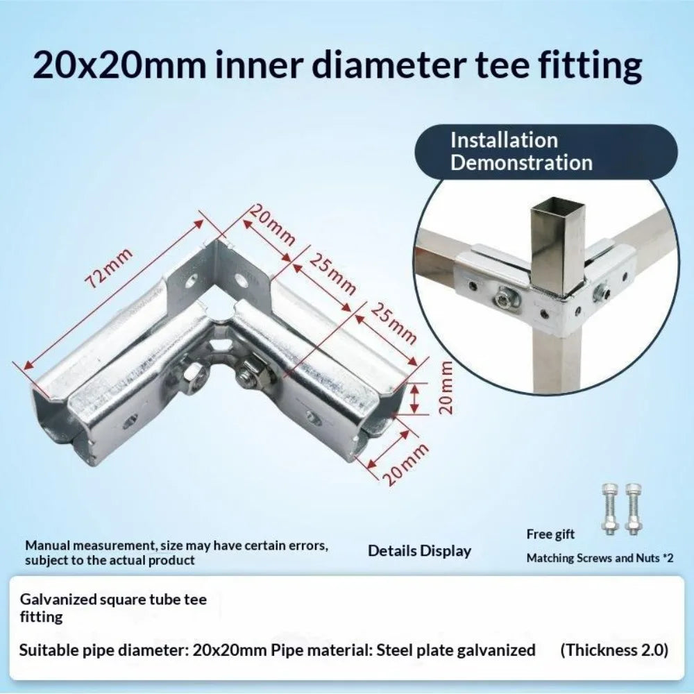 Galvanized Steel Square Tube Connector No-Weld Pipe Joint Buckle Pipe Joint Connector Richie's B