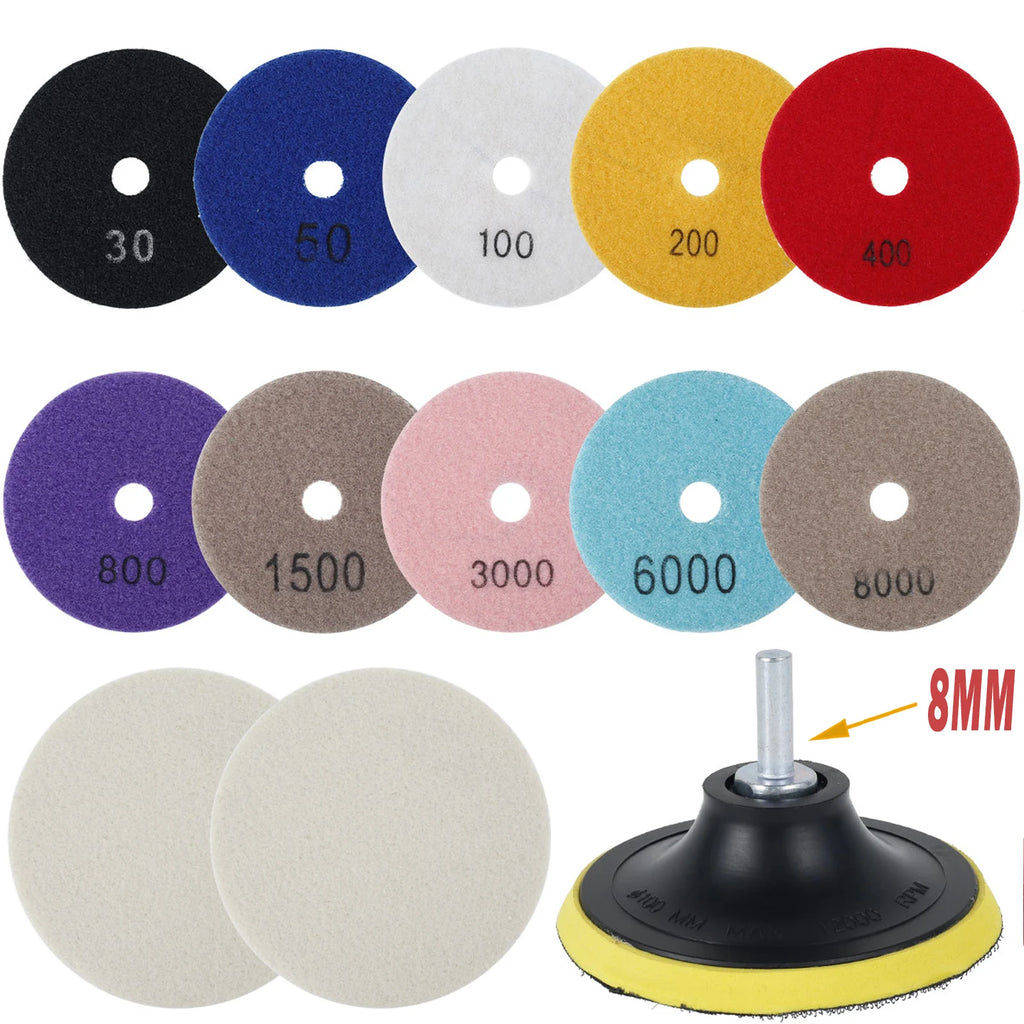 4" Diamond Polishing Pads Kit 10-16 Pcs Wet/Dry for Granite Diamond Polishing Pads Richie's 13PCS 30-8000 4 inches multi-tool