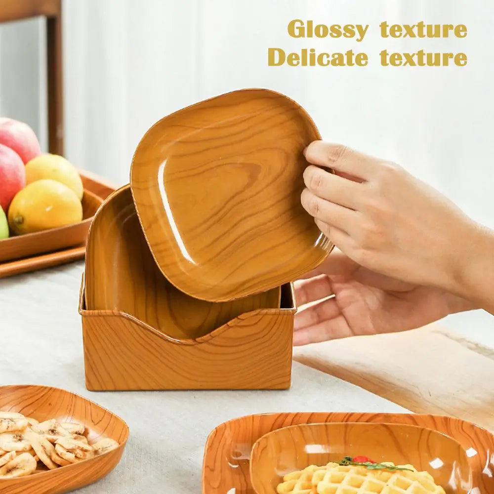 Wood Grain Plastic Square Plate – Japanese Tea & Fruit Tray Square Serving Plate Richie's
