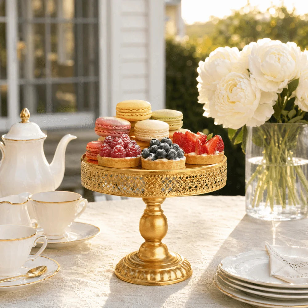 Stainless Steel Lace Dessert Stand – Gold Cake Display Tray Cake Dessert Stand Richie's