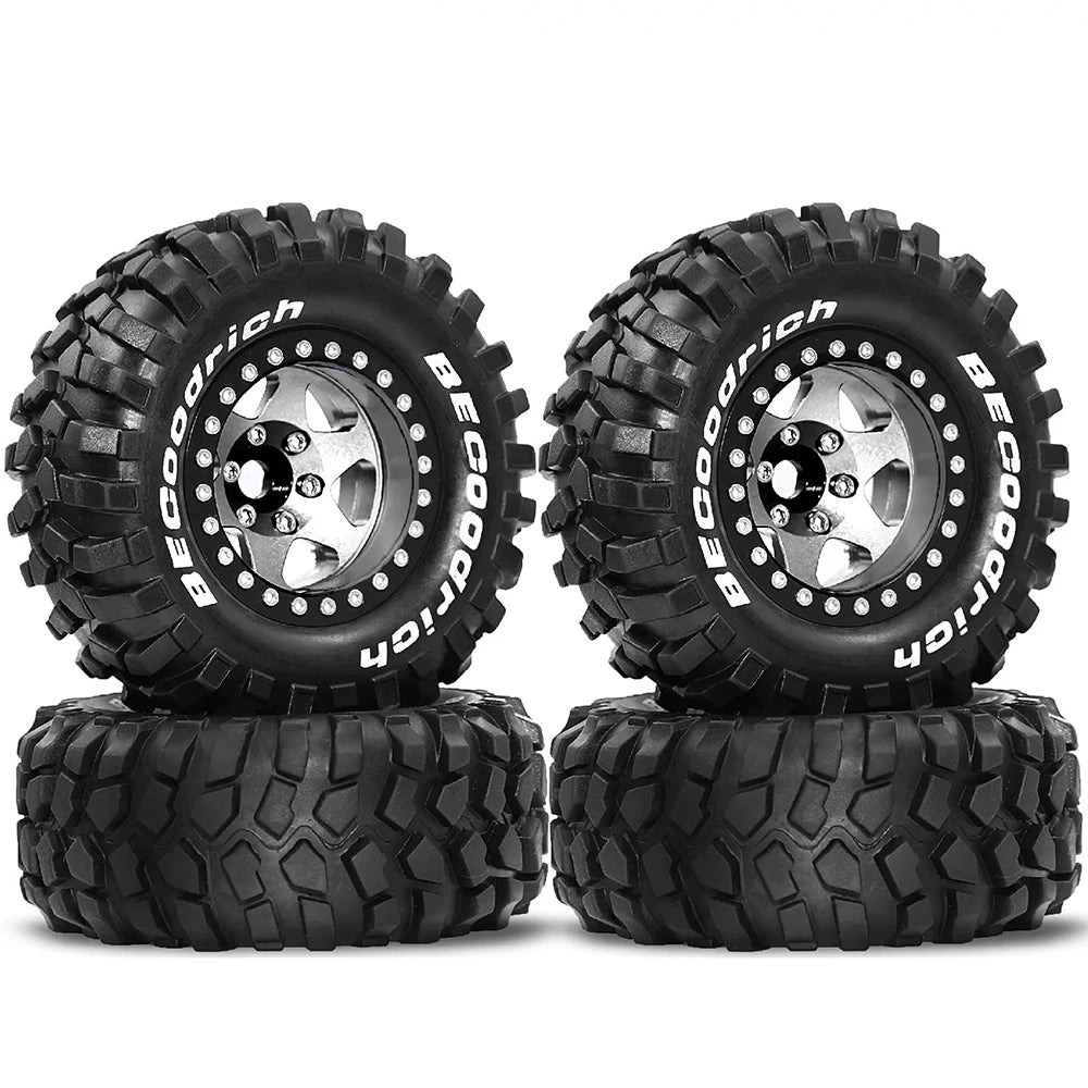 Redspider 1.9" 95mm RC Climbing Car Wheel Hub Tires Set of 4 RC Car Wheel Tires Richie's Silver
