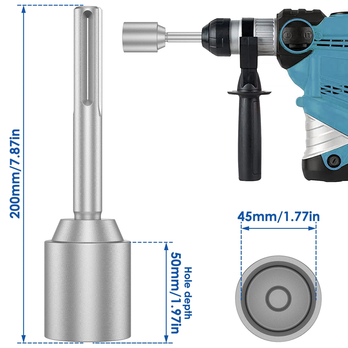 SDS Plus Ground Rod Driver – Hardened Chrome Vanadium Steel Ground Rod Driver Richie's 45mm
