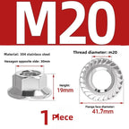 304 SS Hex Flange Nuts M3–M8 Anti-Loosening Serrated Hex Flange Nuts Richie's 304 M20 1pc