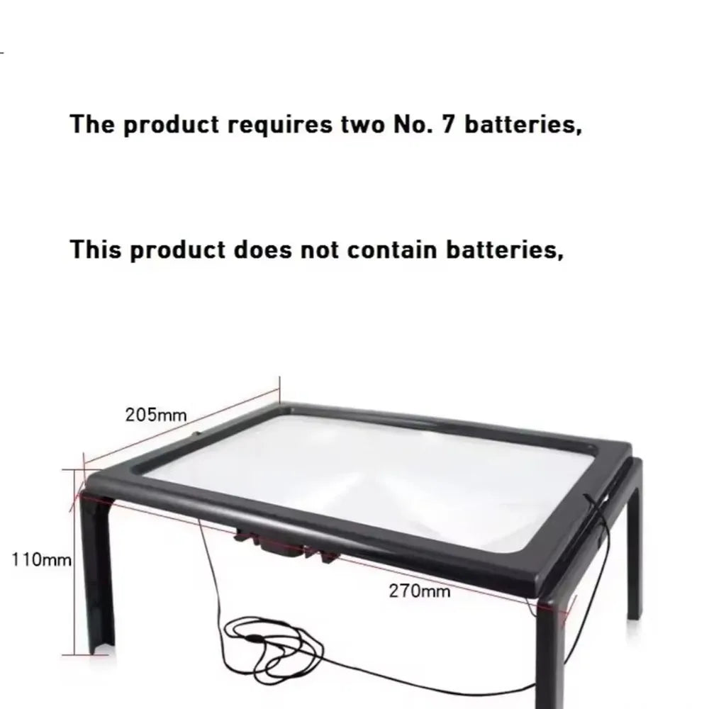 A4 Full-Page 3X Magnifier with LED Lights – Desktop Reading Aid Full-Page Magnifier Richie's