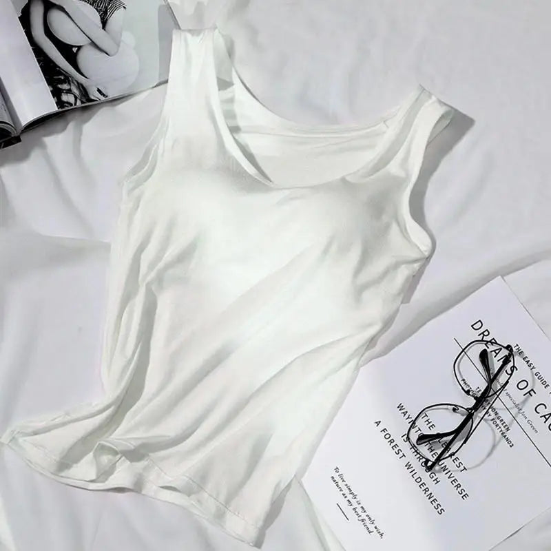 Women's Tank Top with Built-In Padded Bra – Slim Fit Cami Women's Cami Vest Top Richie's white XXL