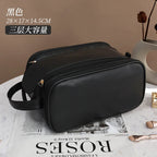 PU Leather Makeup Bag Large Capacity Double Zipper Travel Organizer Makeup Travel Bag Richie's black