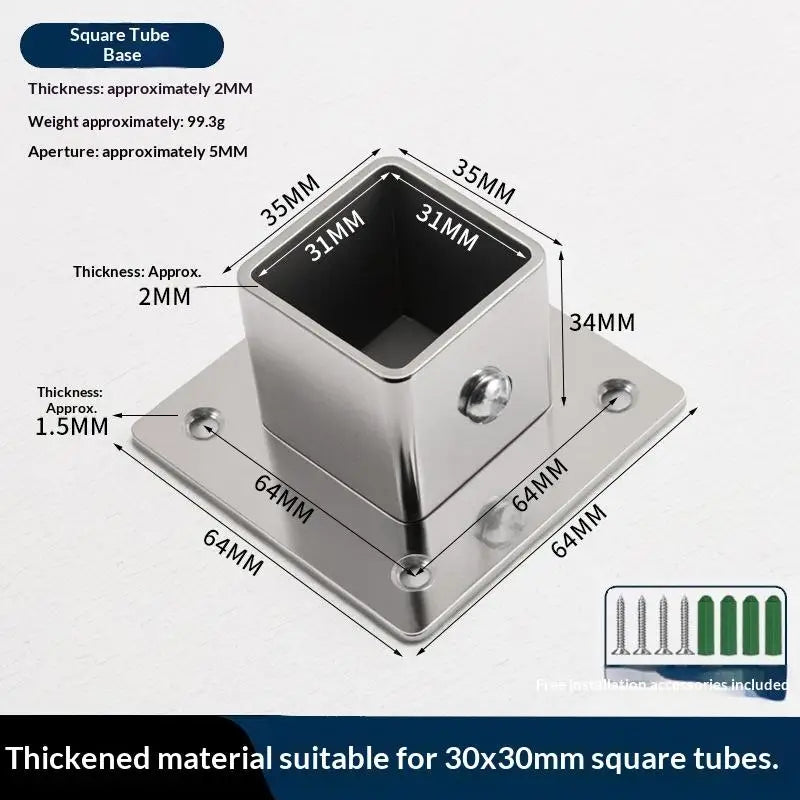 Stainless Steel Square Tube Flange Base Connector 25/30/35mm Tube Flange Connector Richie's 35MM