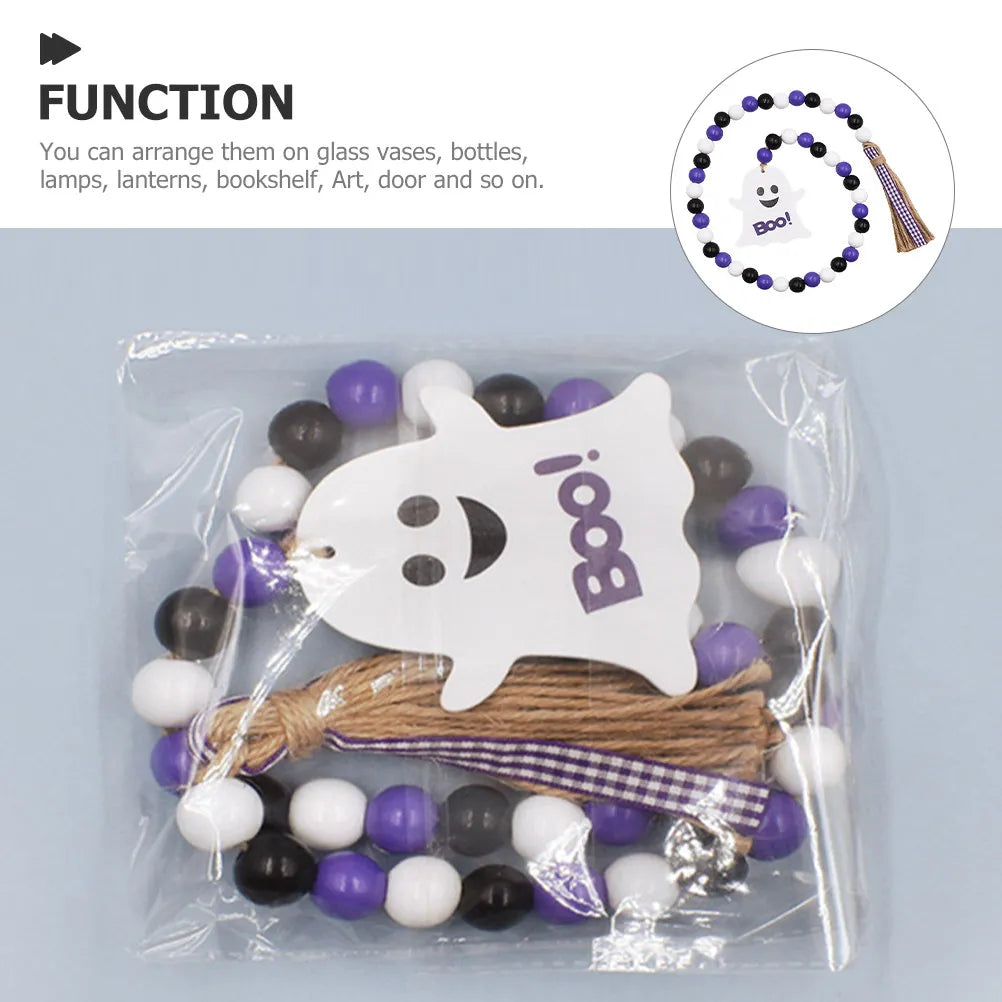 Halloween Wooden Bead Garland Farmhouse Rustic Tassel Décor Halloween Bead Garland Richie's
