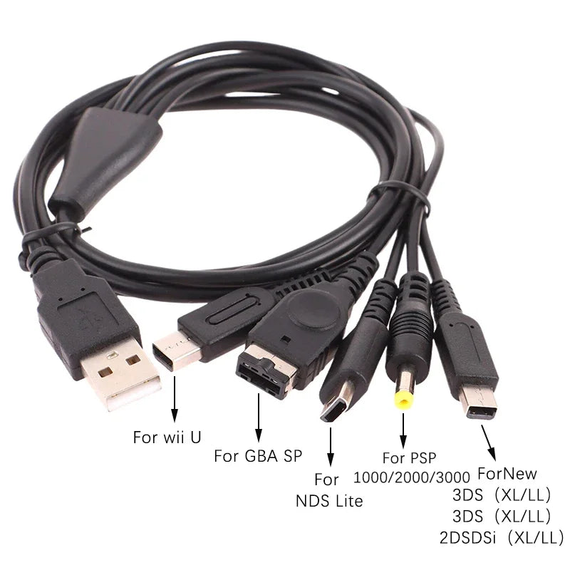 5-in-1 USB Charging Cable for 3DS, DSi, GBA SP, Wii U & PSP Game Console Charger Cable Richie's