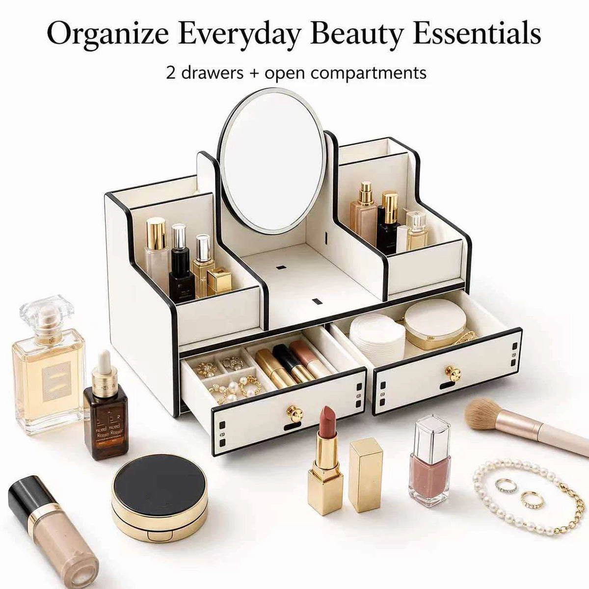 Makeup Organizer with Mirror & Drawers | Cosmetic Vanity Caddy Cosmetic Organizer Richie's Default Title