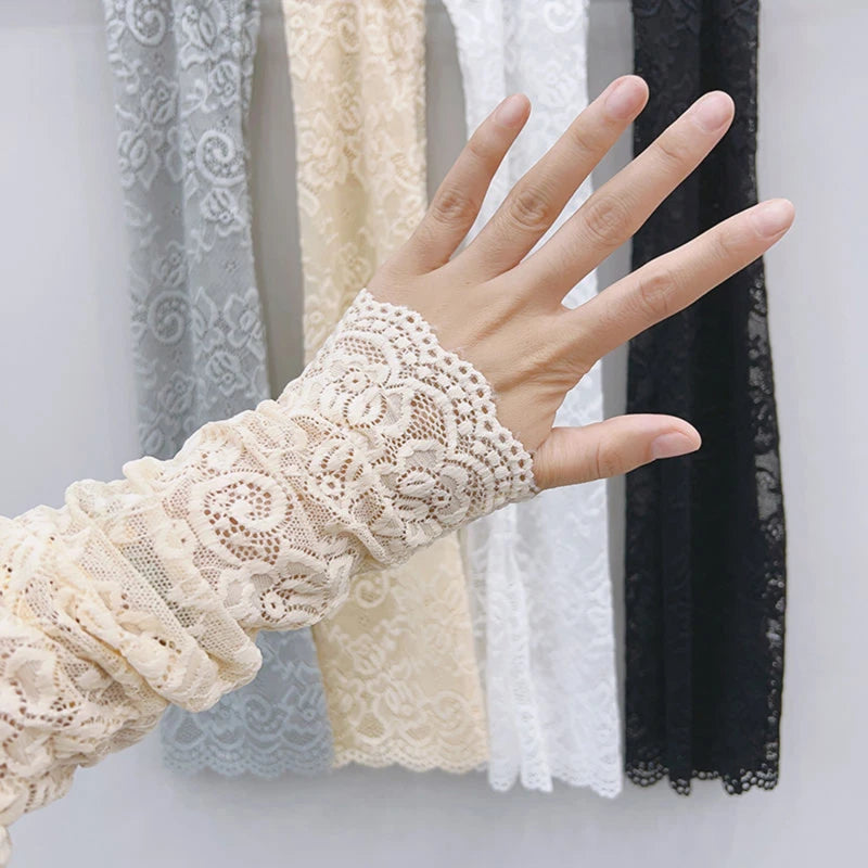 Women's Ice Silk Lace Arm Sleeves UV Fingerless Driving Gloves Arm Sleeves Richie's