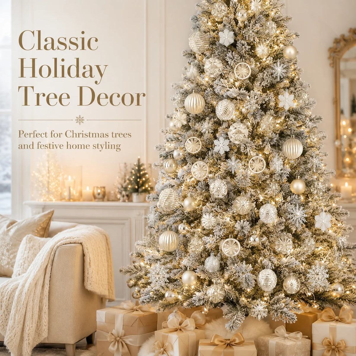 40-Piece Champagne Gold & White Christmas Tree Ornament Set Christmas Ornament Set Richie's