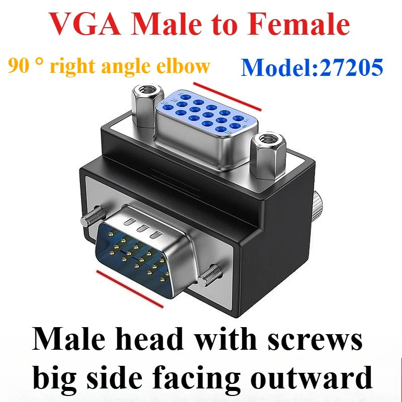 DB9 VGA 90° Right Angle Adapter – 9/15 Pin Male to Female VGA Adapter Connector Richie's VGA15 M-F 90 27205