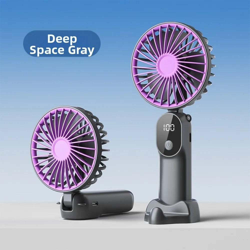 USB Rechargeable Mini Handheld Fan – 6-Speed Digital Display Handheld Mini Fan Richie's Grey