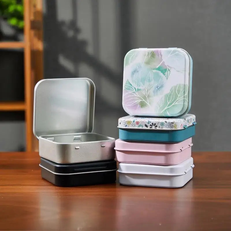 2-Pack Square Flip Top Tin Box – Portable Small Item Organizer Tin Storage Box Richie's