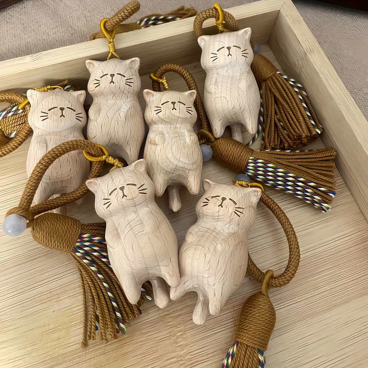 Handcrafted Wooden Lucky Cat Pendant – Bag & Key Charm Wooden Charm Pendant Richie's