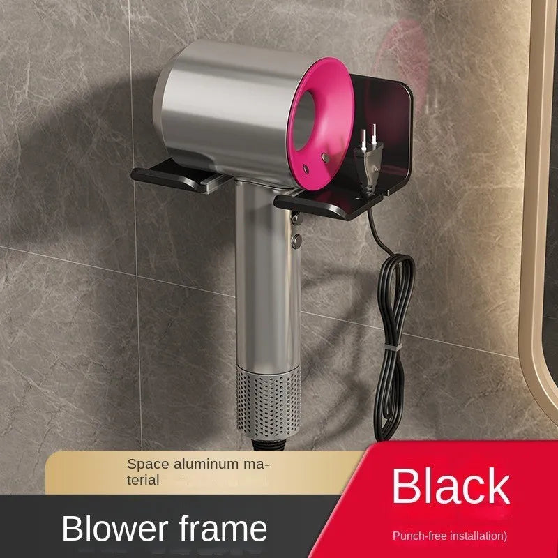 Wall-Mounted Hair Dryer Holder & Straightener Stand – Aluminum Hair Dryer Holder Richie's black