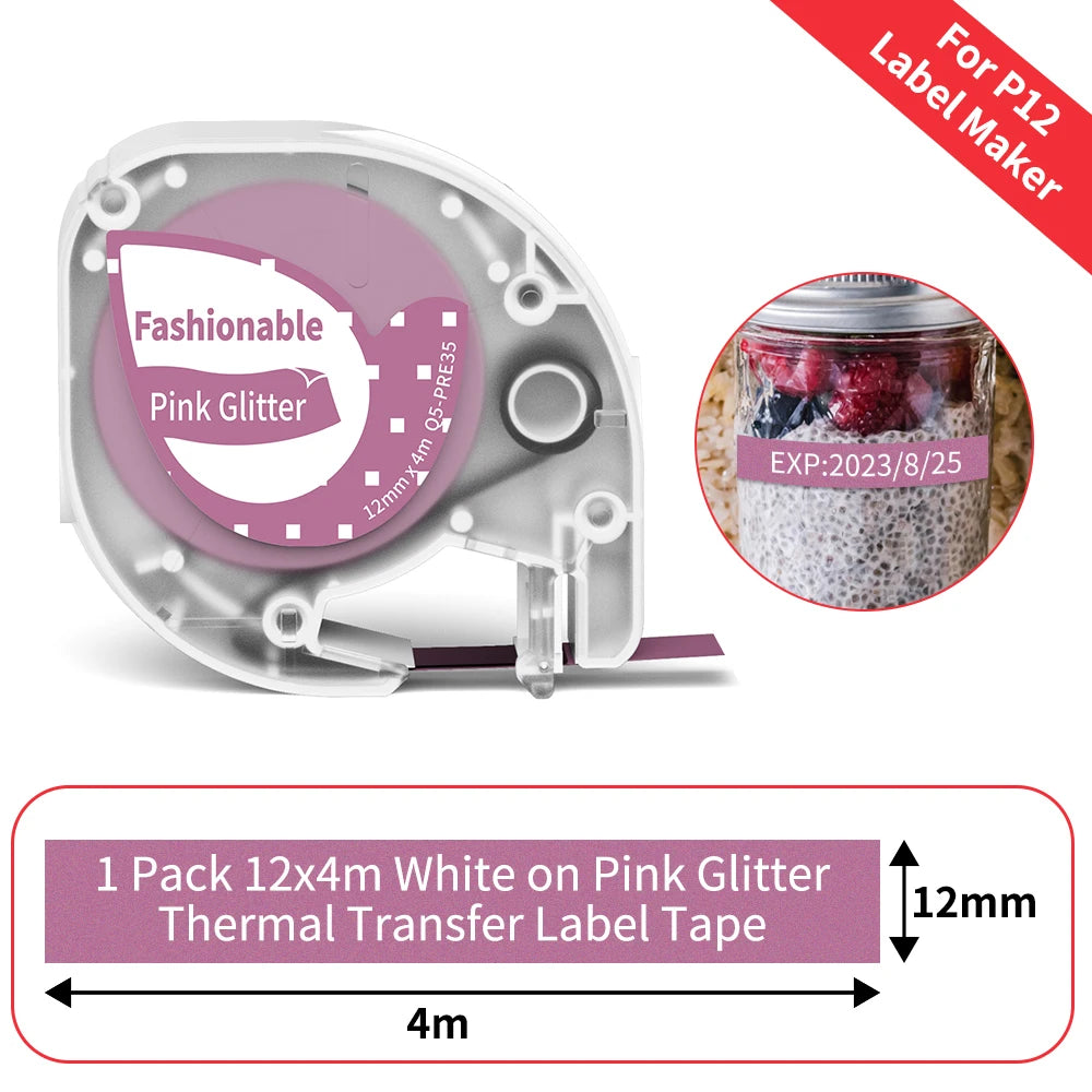 12mm Label Tape for Phomemo P12 & Dymo LetraTag – 4m Label Maker Tape Richie's Q5-PRE35