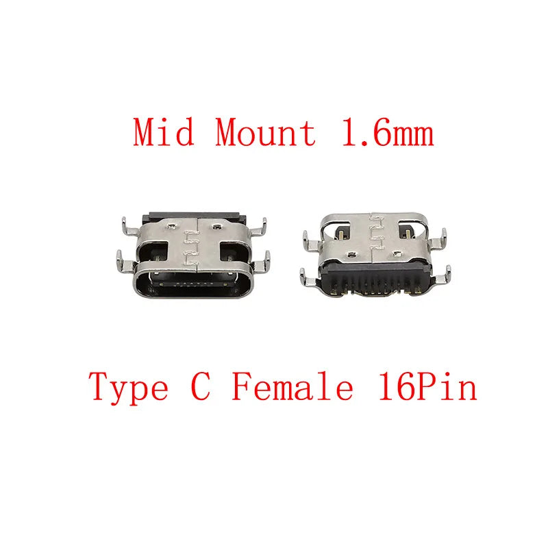 10Pcs USB 3.1 Type-C Female 16-Pin Mid Mount Solder Connector PCB Solder Connector Richie's