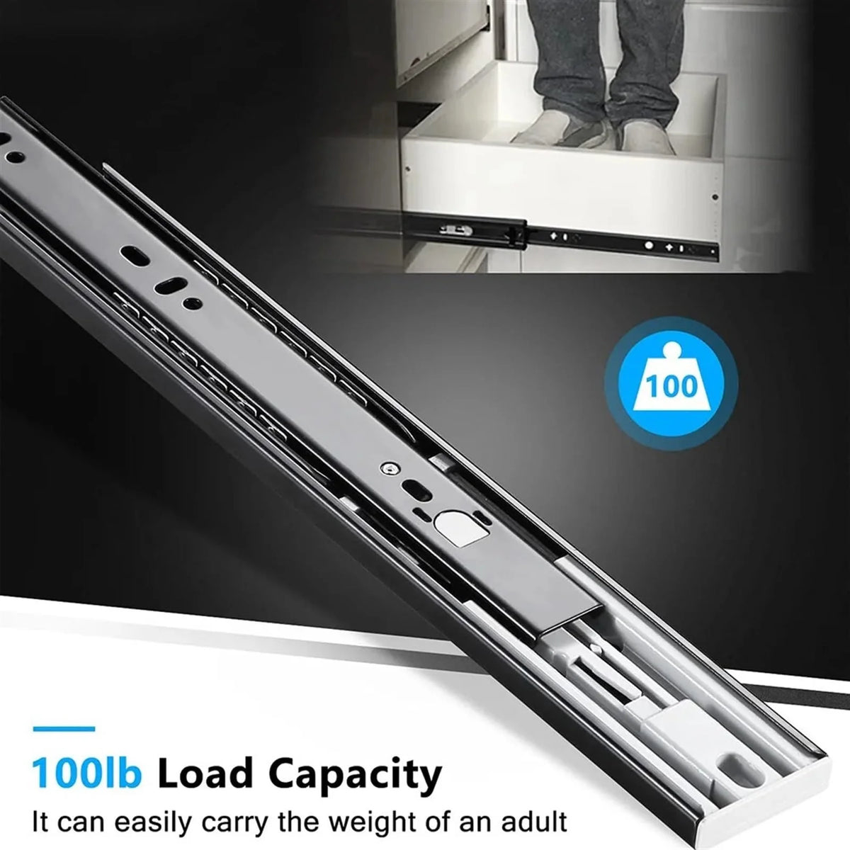 Push-to-Open Drawer Slides 10" Full Extension Soft-Close Black Drawer Slides Richie's