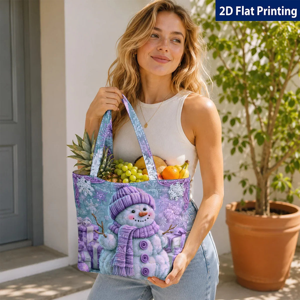 Snowman Quilted Tote Bag – Large Lightweight Women's Shoulder Bag Quilted Tote Bag Richie's