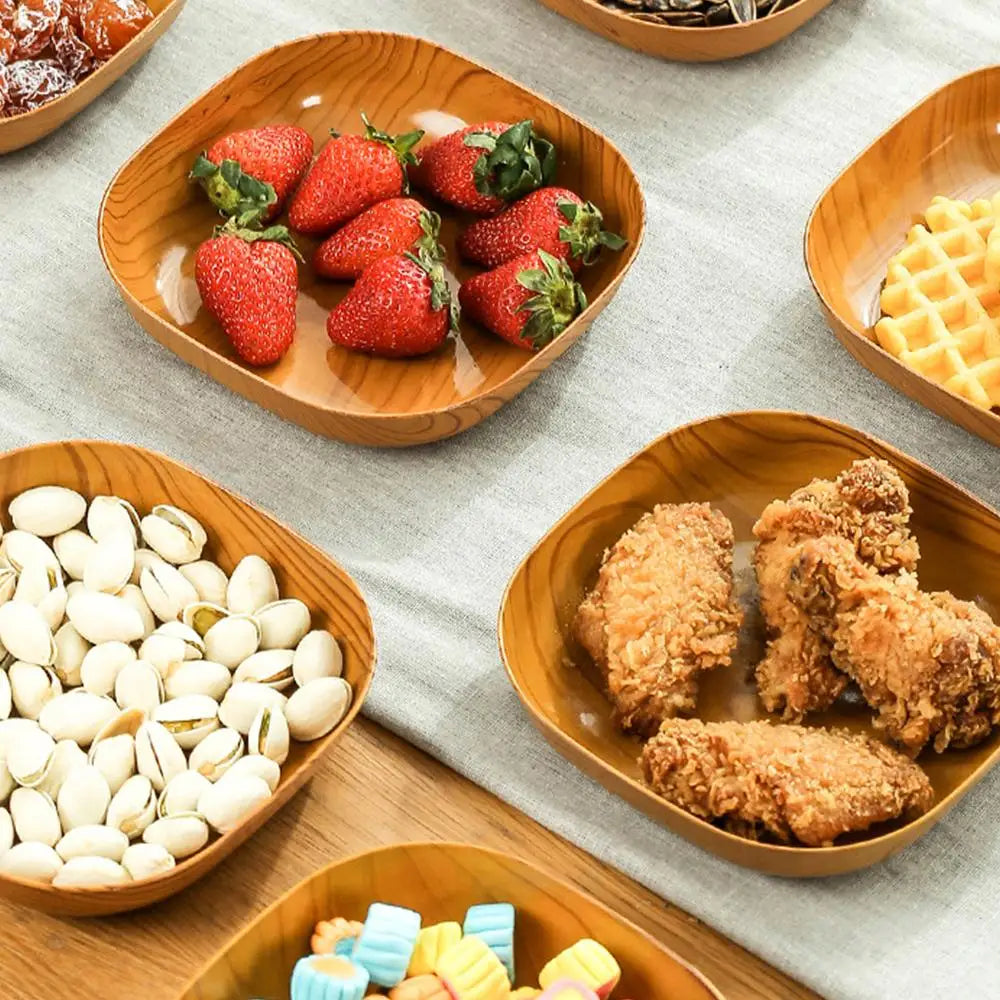 Wood Grain Plastic Square Plate – Japanese Tea & Fruit Tray Square Serving Plate Richie's
